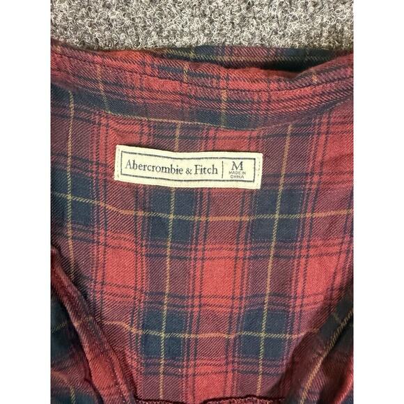 Abercrombie & Fitch Shirt Medium Twist Front Hi Low Hem Red Plaid Long Sleeve - Picture 10 of 11